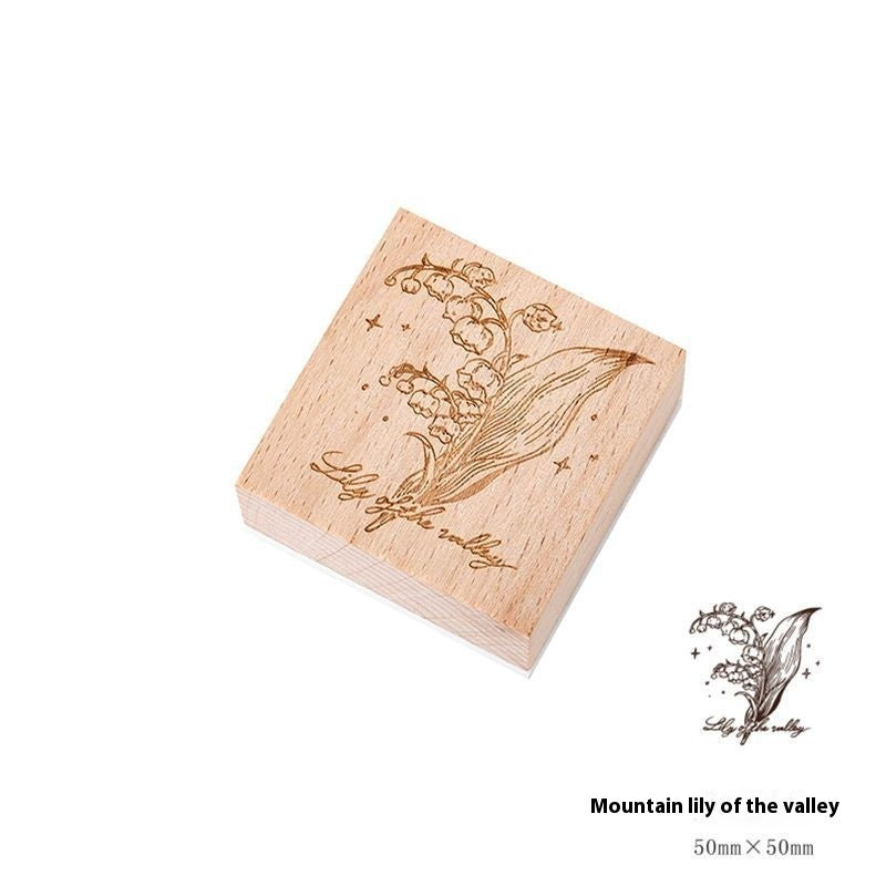 KTX-494547 Artistic Flower Wooden Stamp Set with Ink - Ideal for DIY Notebook Decoration