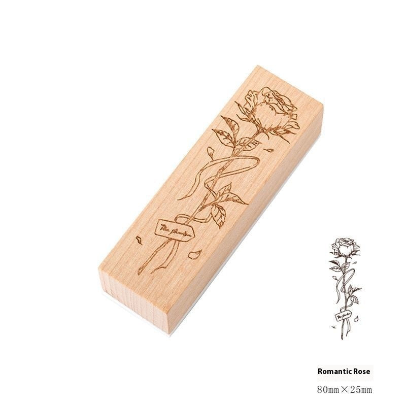 KTX-494547 Artistic Flower Wooden Stamp Set with Ink - Ideal for DIY Notebook Decoration