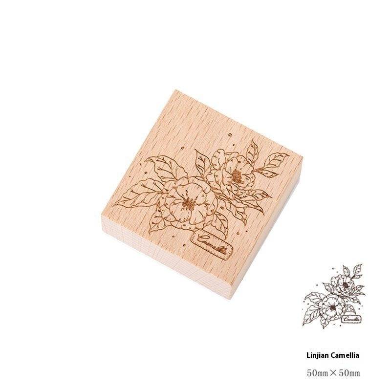 KTX-494547 Artistic Flower Wooden Stamp Set with Ink - Ideal for DIY Notebook Decoration