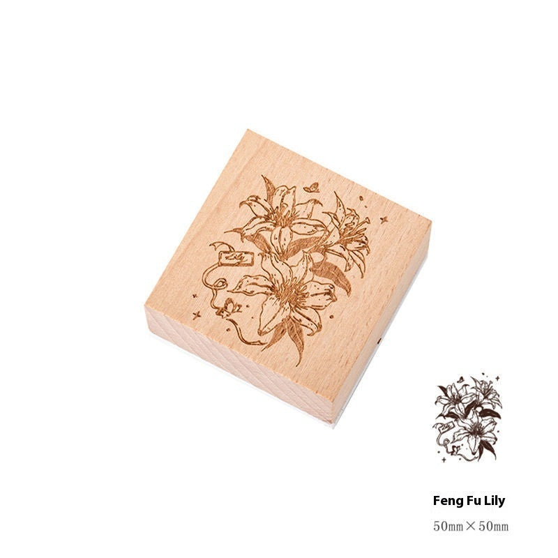KTX-494547 Artistic Flower Wooden Stamp Set with Ink - Ideal for DIY Notebook Decoration