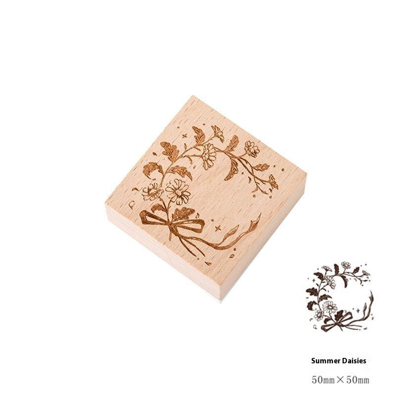 KTX-494547 Artistic Flower Wooden Stamp Set with Ink - Ideal for DIY Notebook Decoration