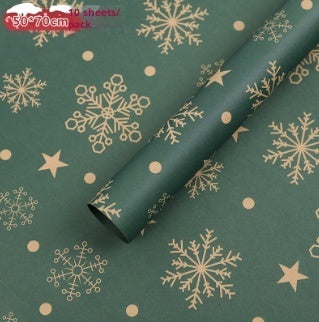 KTX-495571 Christmas Kraft Paper Gift Wrap with Cartoon Design, Red and Green, 1 Pack