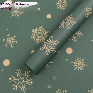 KTX-495571 Christmas Kraft Paper Gift Wrap with Cartoon Design, Red and Green, 1 Pack