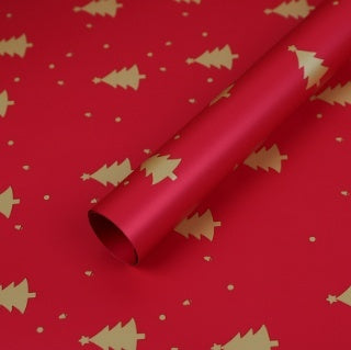 KTX-495571 Christmas Kraft Paper Gift Wrap with Cartoon Design, Red and Green, 1 Pack