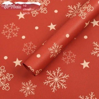 KTX-495571 Christmas Kraft Paper Gift Wrap with Cartoon Design, Red and Green, 1 Pack
