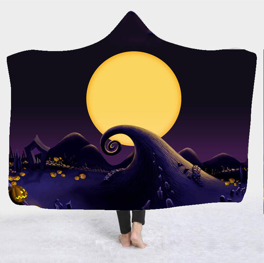 KTX-495763 Horror Character Hooded Blanket - Cozy Flannel Polyester Fabric, Multiple Colors & Sizes Available