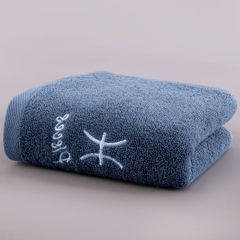 KTX-496339 Plus-sized Thick Absorbent Pure Cotton Constellation Bath Towel with Embroidery