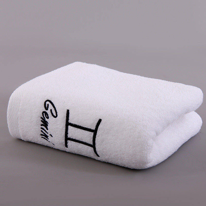 KTX-496339 Plus-sized Thick Absorbent Pure Cotton Constellation Bath Towel with Embroidery