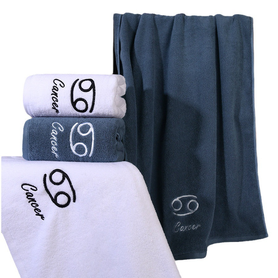 KTX-496339 Plus-sized Thick Absorbent Pure Cotton Constellation Bath Towel with Embroidery