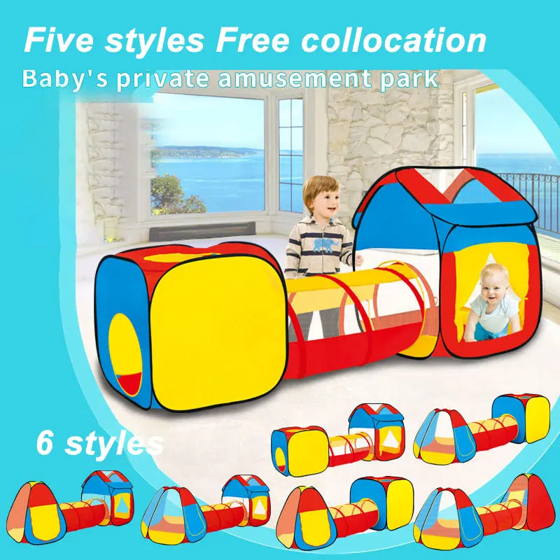 KTX-497171 Portable Folding Indoor Outdoor Crawl Tunnel Tent Playpen Toy for Ages 2-13 with Ocean Balls