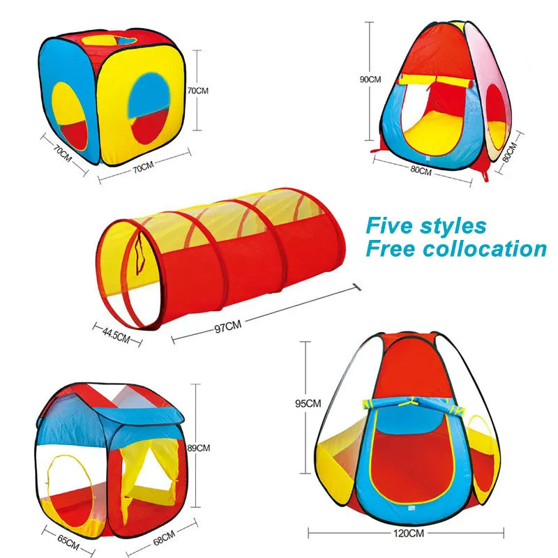 KTX-497171 Portable Folding Indoor Outdoor Crawl Tunnel Tent Playpen Toy for Ages 2-13 with Ocean Balls