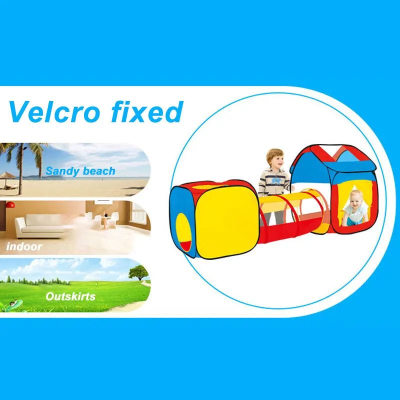 KTX-497171 Portable Folding Indoor Outdoor Crawl Tunnel Tent Playpen Toy for Ages 2-13 with Ocean Balls