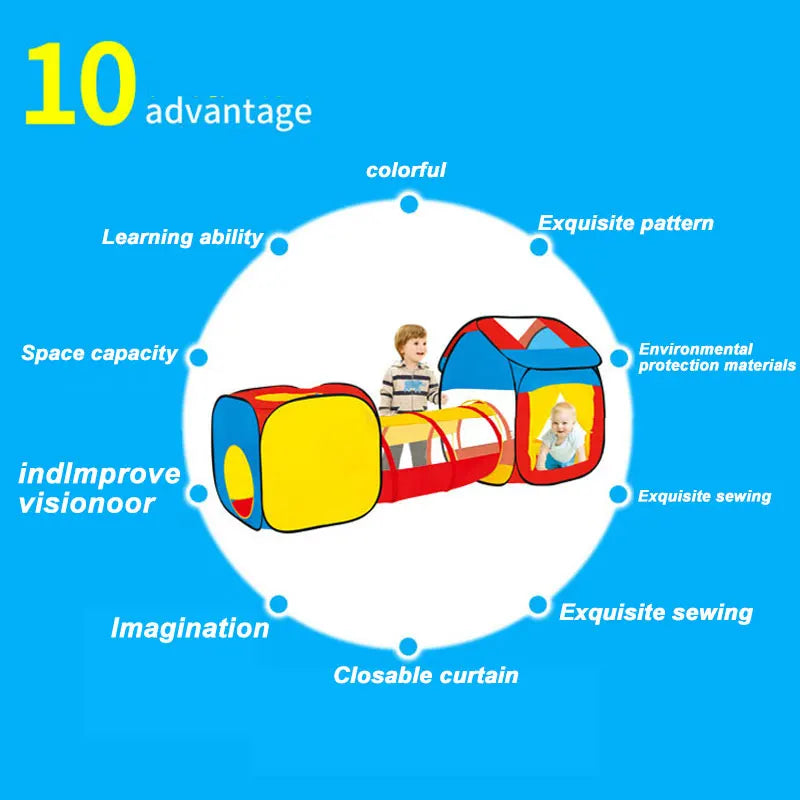 KTX-497171 Portable Folding Indoor Outdoor Crawl Tunnel Tent Playpen Toy for Ages 2-13 with Ocean Balls