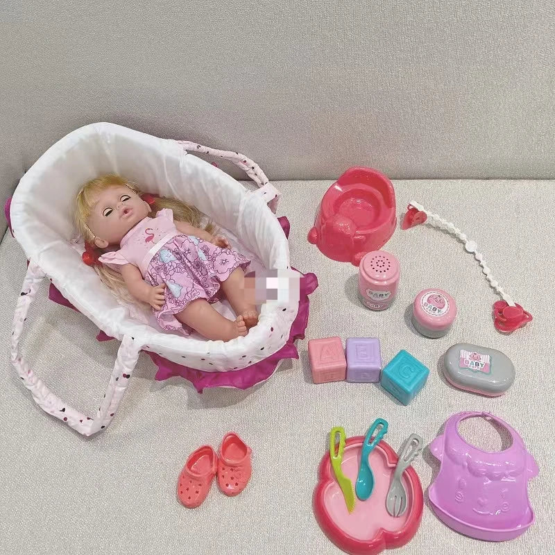 KTX-497747 14-Inch Vinyl Doll Nursing Set with Hand Basket - Realistic Role Play Toy for Kids
