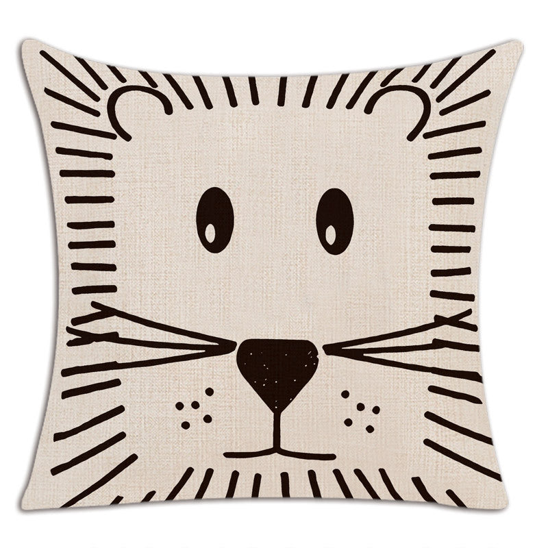 KTX-497747 Geometric Lion Print Linen Cushion Cover - Modern 45x45cm Decorative Pillow