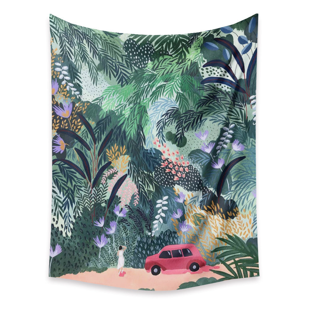KTX-498067 Cartoon Plant-Themed Polyester Fiber Tapestry Mural - Various Sizes Available