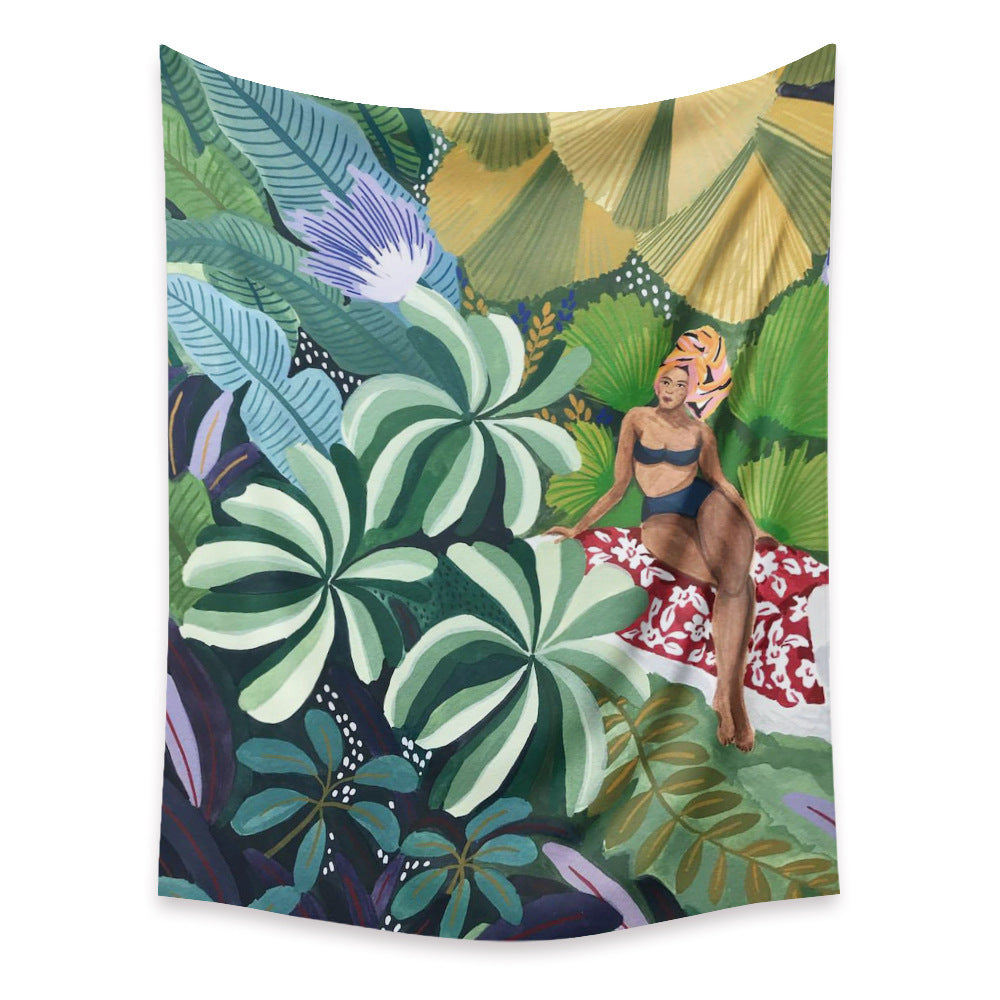 KTX-498067 Cartoon Plant-Themed Polyester Fiber Tapestry Mural - Various Sizes Available