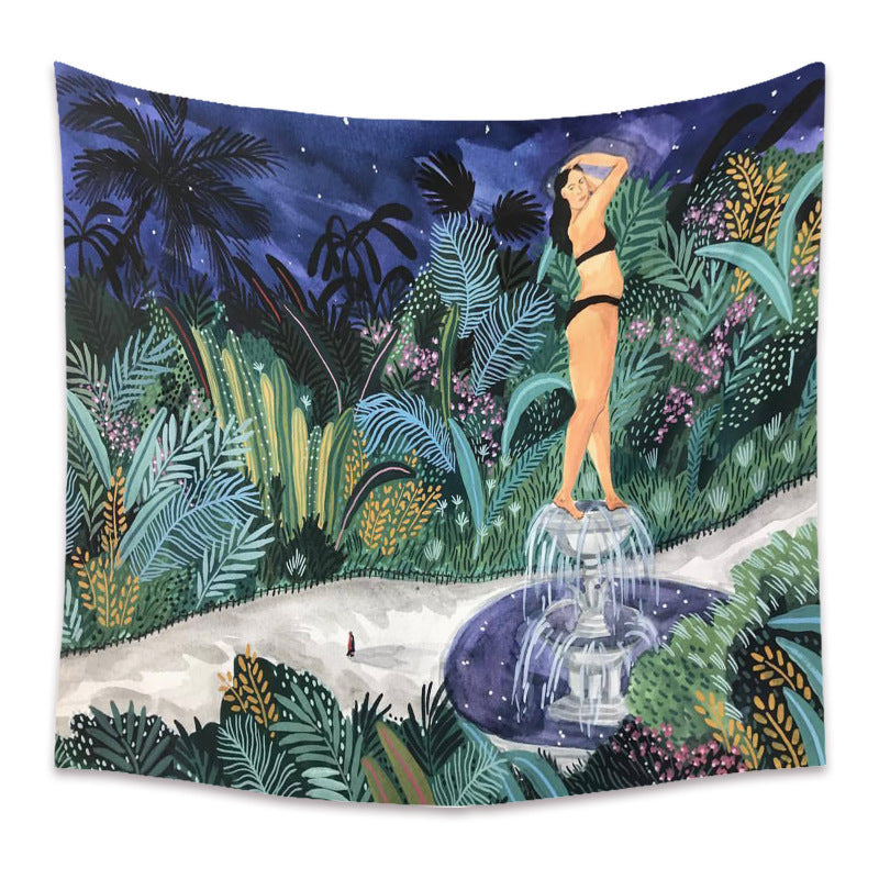 KTX-498067 Cartoon Plant-Themed Polyester Fiber Tapestry Mural - Various Sizes Available