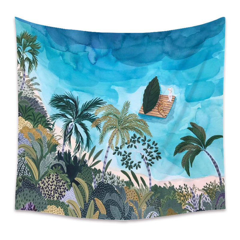 KTX-498067 Cartoon Plant-Themed Polyester Fiber Tapestry Mural - Various Sizes Available