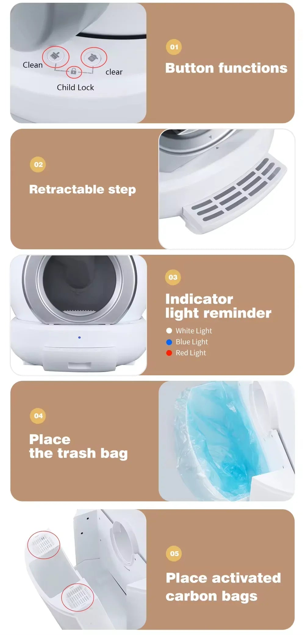 KTX-498515 Eco-Friendly Full-Automatic Cat Litter Box with 65L Capacity and Intelligent One-Button Shoveling Design