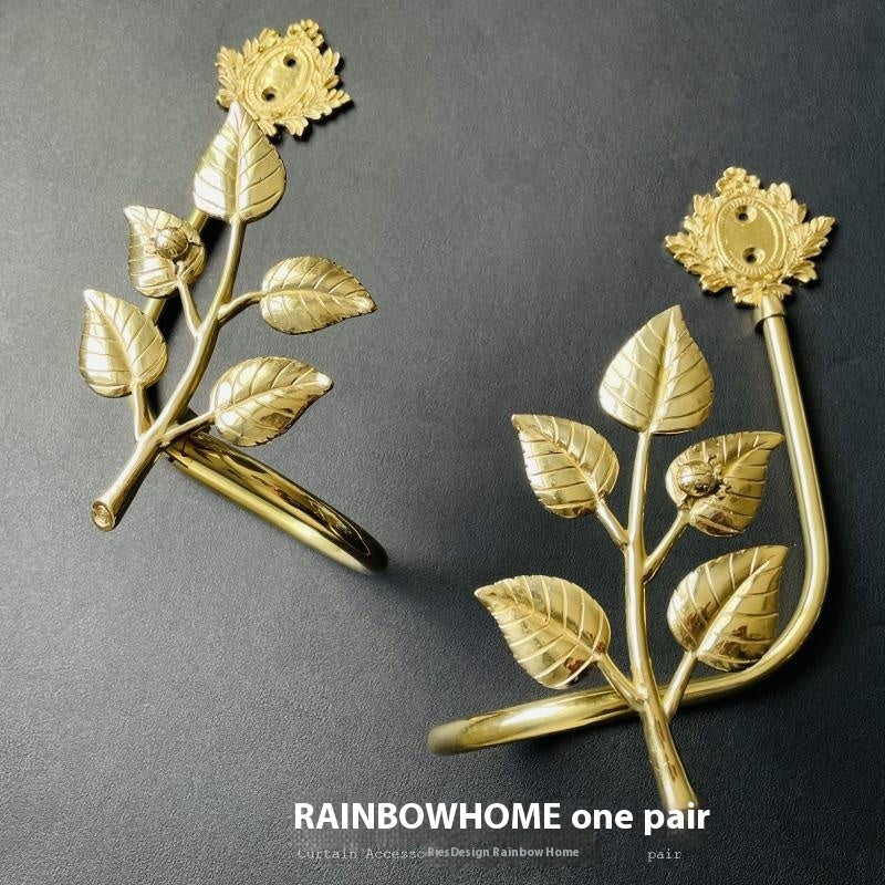 KTX-498771 Lily Little Angel Wings Brass Curtain Hooks with Decorative Leaf and Flower Designs