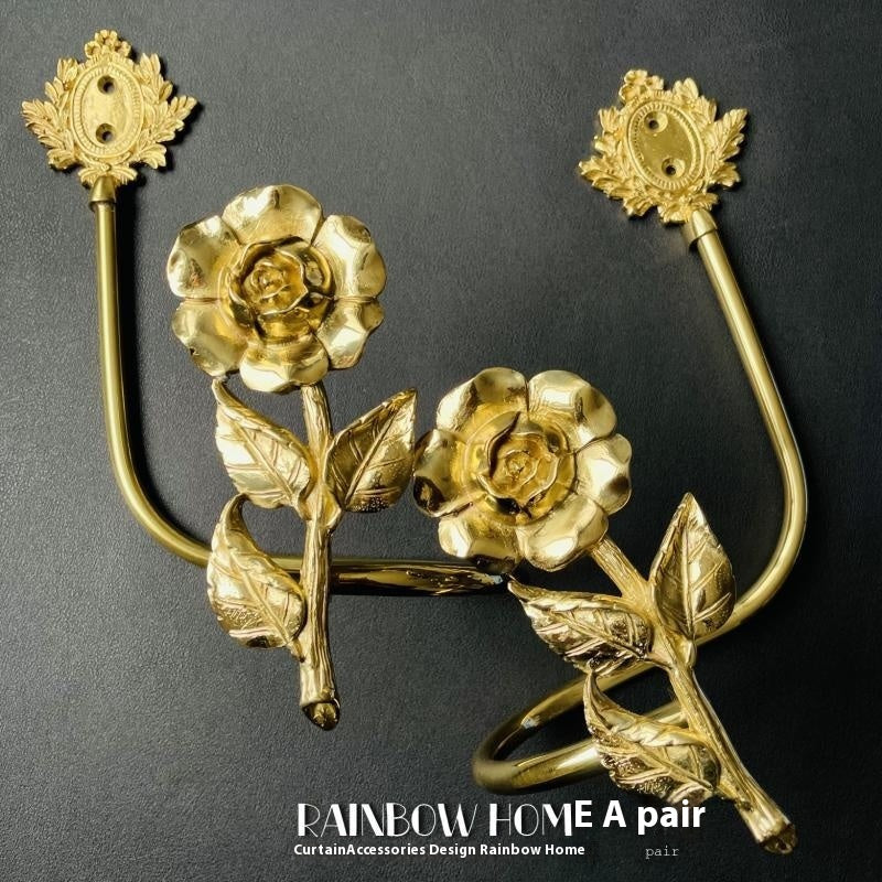 KTX-498771 Lily Little Angel Wings Brass Curtain Hooks with Decorative Leaf and Flower Designs