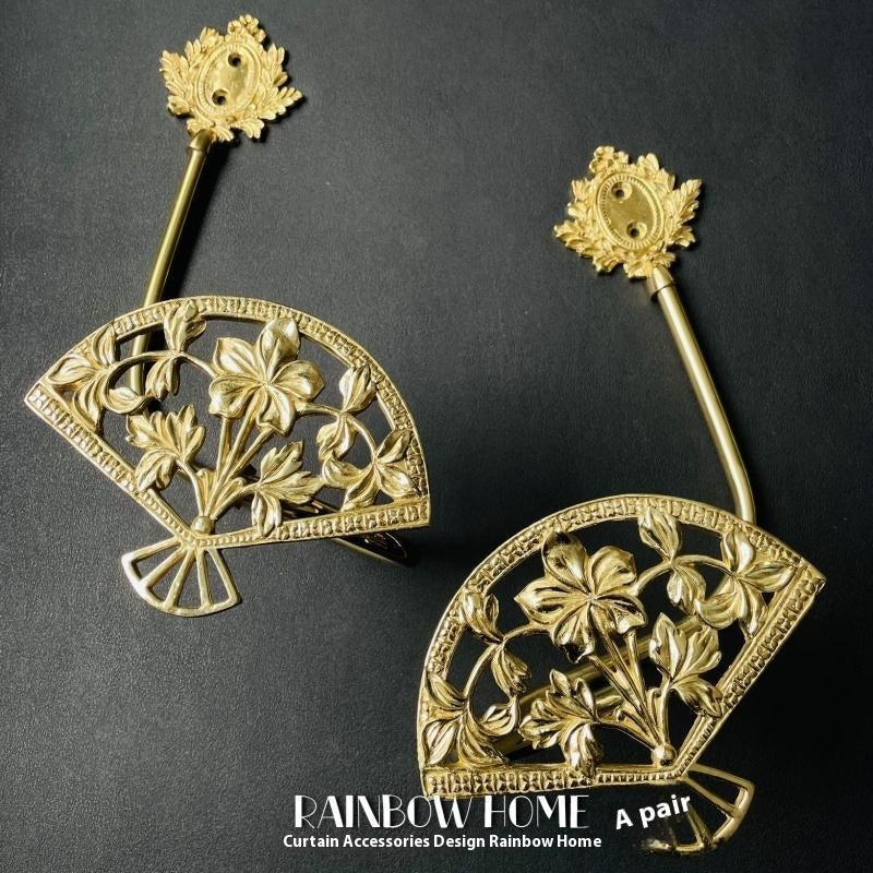 KTX-498771 Lily Little Angel Wings Brass Curtain Hooks with Decorative Leaf and Flower Designs