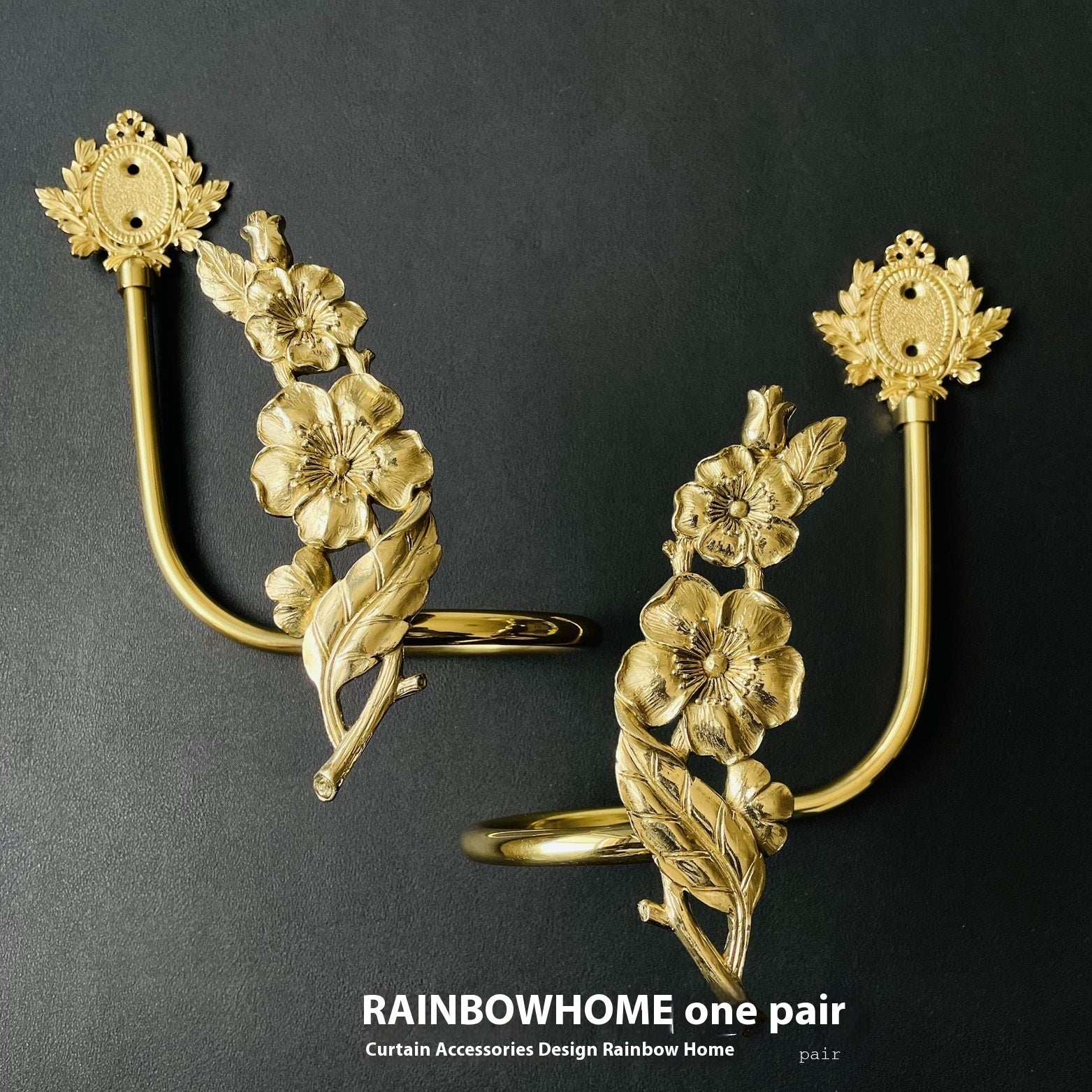 KTX-498771 Lily Little Angel Wings Brass Curtain Hooks with Decorative Leaf and Flower Designs