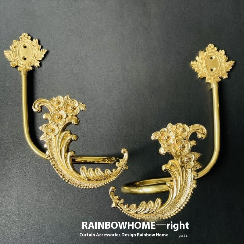 KTX-498771 Lily Little Angel Wings Brass Curtain Hooks with Decorative Leaf and Flower Designs