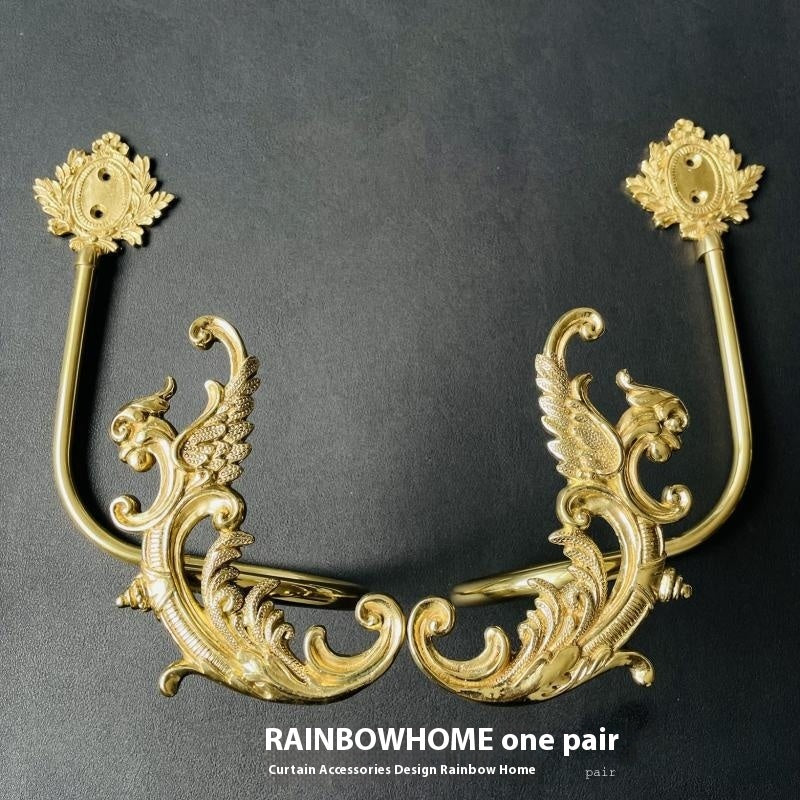 KTX-498771 Lily Little Angel Wings Brass Curtain Hooks with Decorative Leaf and Flower Designs