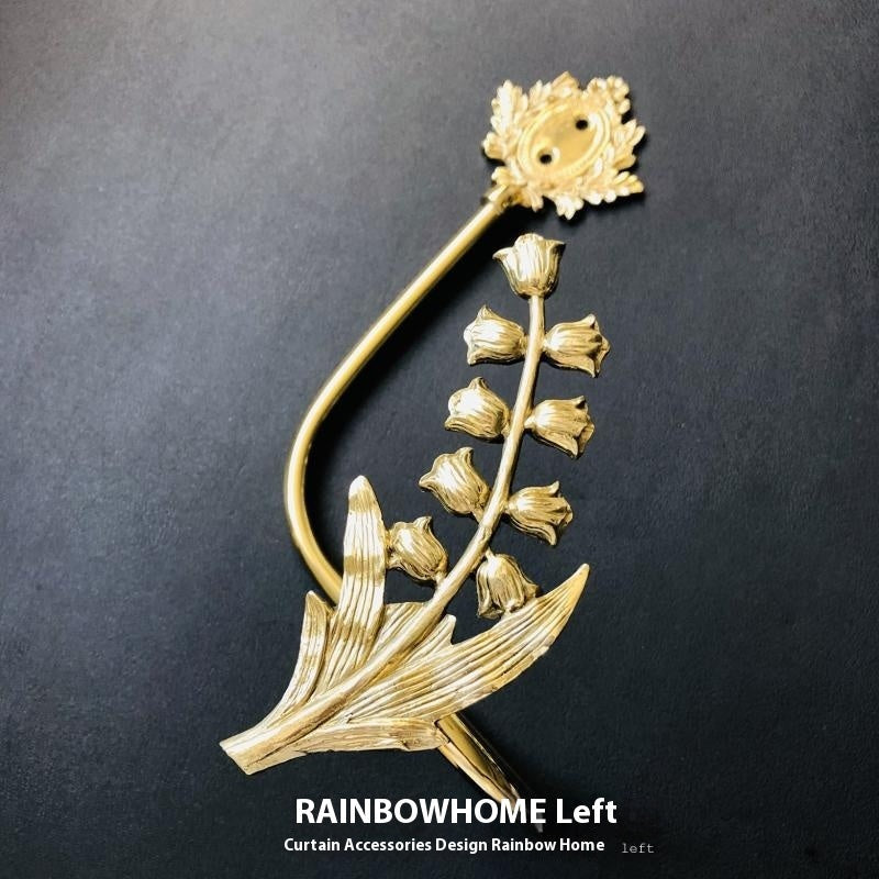 KTX-498771 Lily Little Angel Wings Brass Curtain Hooks with Decorative Leaf and Flower Designs