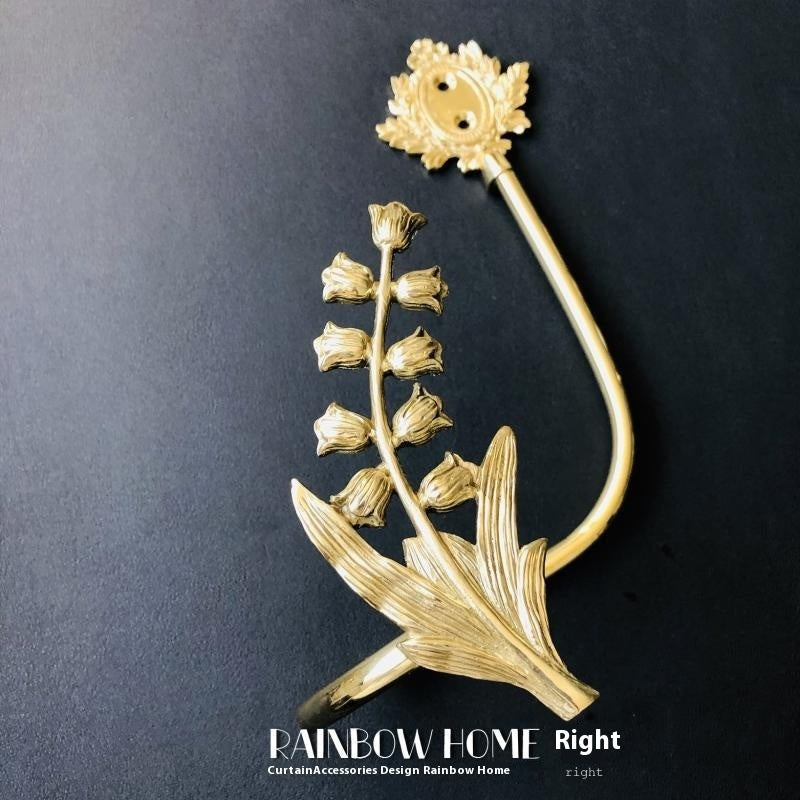 KTX-498771 Lily Little Angel Wings Brass Curtain Hooks with Decorative Leaf and Flower Designs