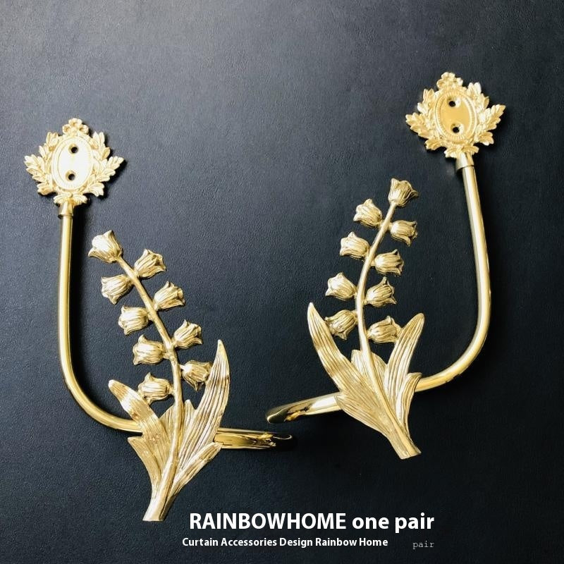 KTX-498771 Lily Little Angel Wings Brass Curtain Hooks with Decorative Leaf and Flower Designs