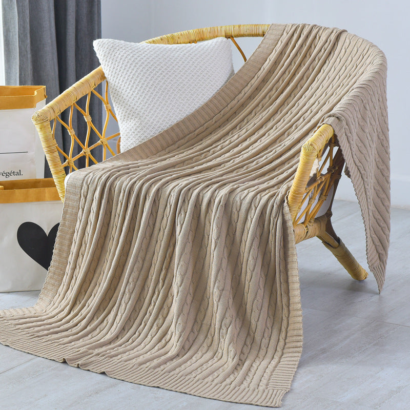 KTX-499219 Nordic Cotton Decorative Blanket for Nap and Leisure, Plain Pattern, 3% Shrinkage Rate