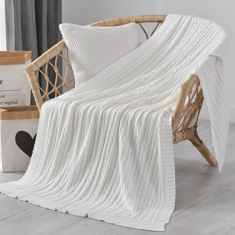 KTX-499219 Nordic Cotton Decorative Blanket for Nap and Leisure, Plain Pattern, 3% Shrinkage Rate