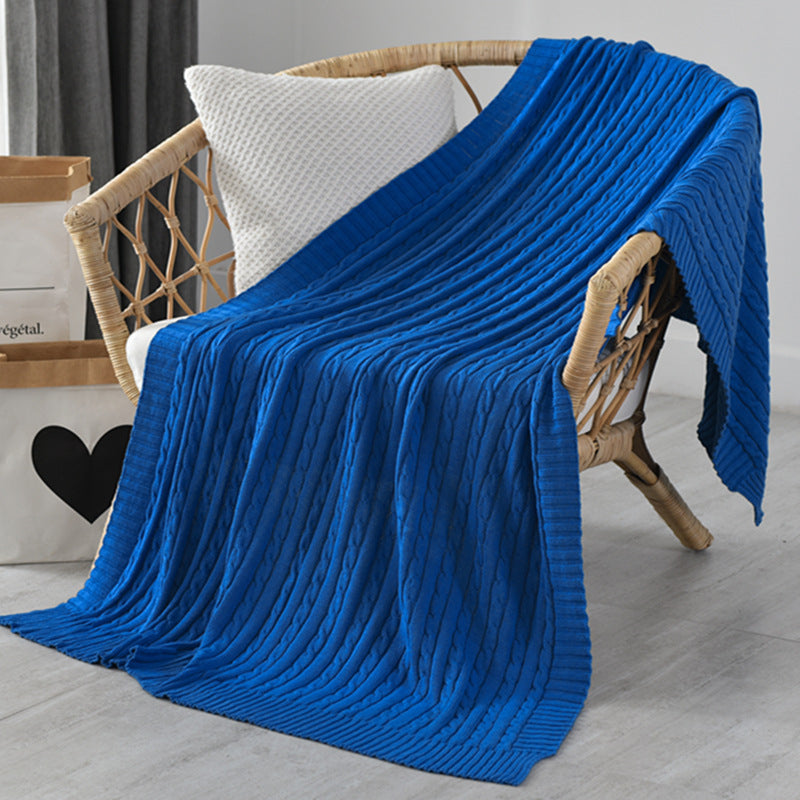 KTX-499219 Nordic Cotton Decorative Blanket for Nap and Leisure, Plain Pattern, 3% Shrinkage Rate