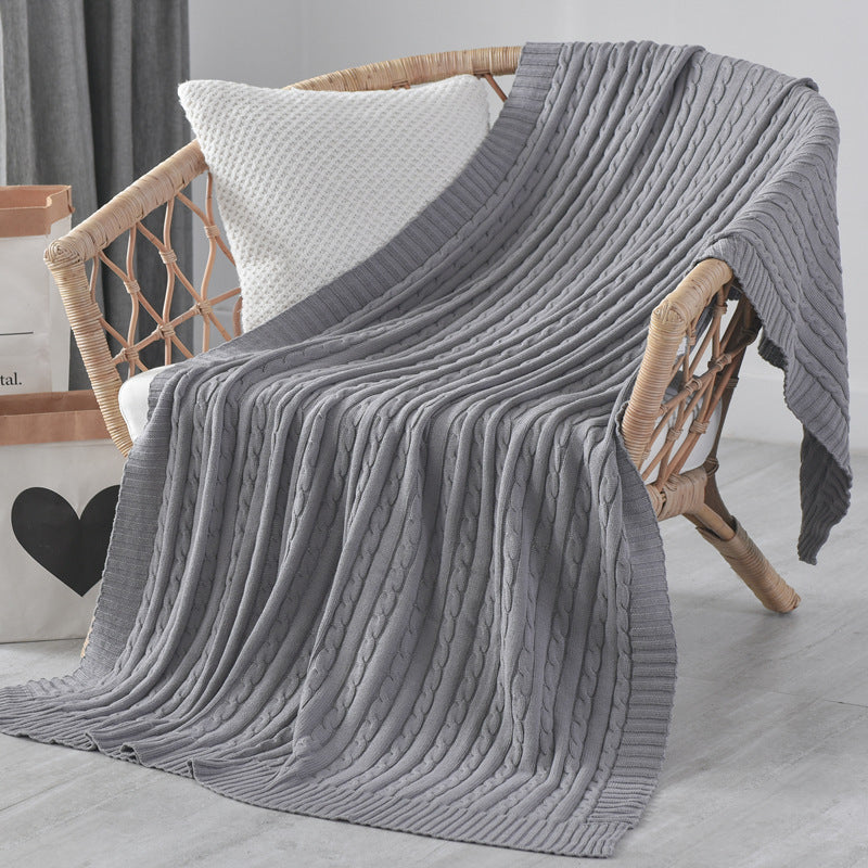 KTX-499219 Nordic Cotton Decorative Blanket for Nap and Leisure, Plain Pattern, 3% Shrinkage Rate