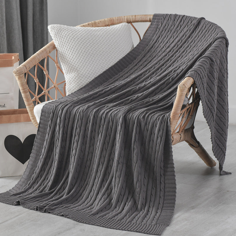 KTX-499219 Nordic Cotton Decorative Blanket for Nap and Leisure, Plain Pattern, 3% Shrinkage Rate