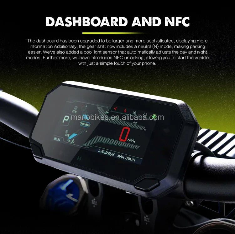 KTX-499923 Fast Electric Dirt Bike 72V 16.8KW Mid Motor, 100KM/H Top Speed, 120KM Range, 4-Piston Hydraulic Disc Brakes