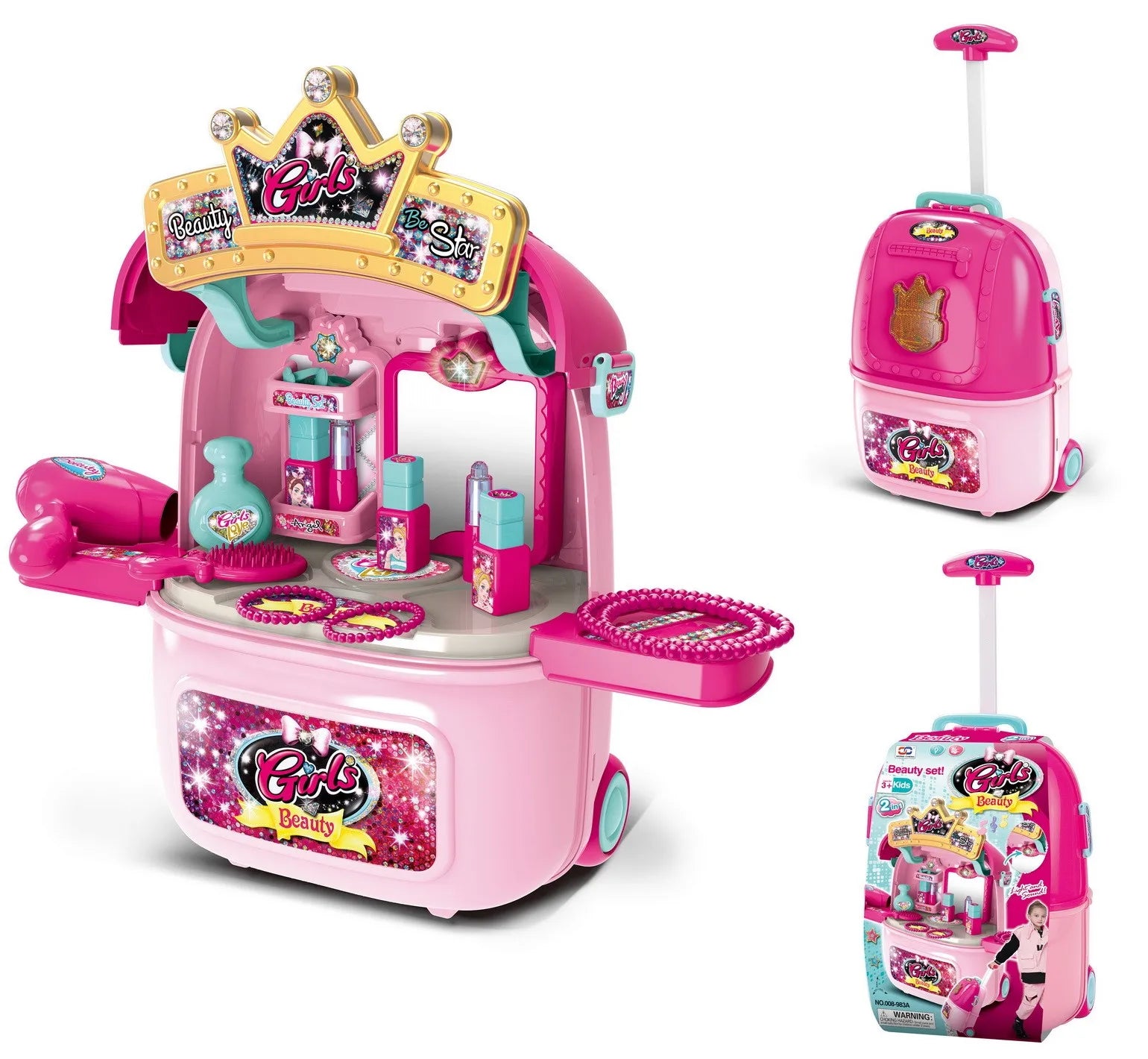 KTX-500051 Kids Pretend Play Cosmetic Makeup Kit - 2 in 1 Makeup Case for Girls Ages 2 to 13