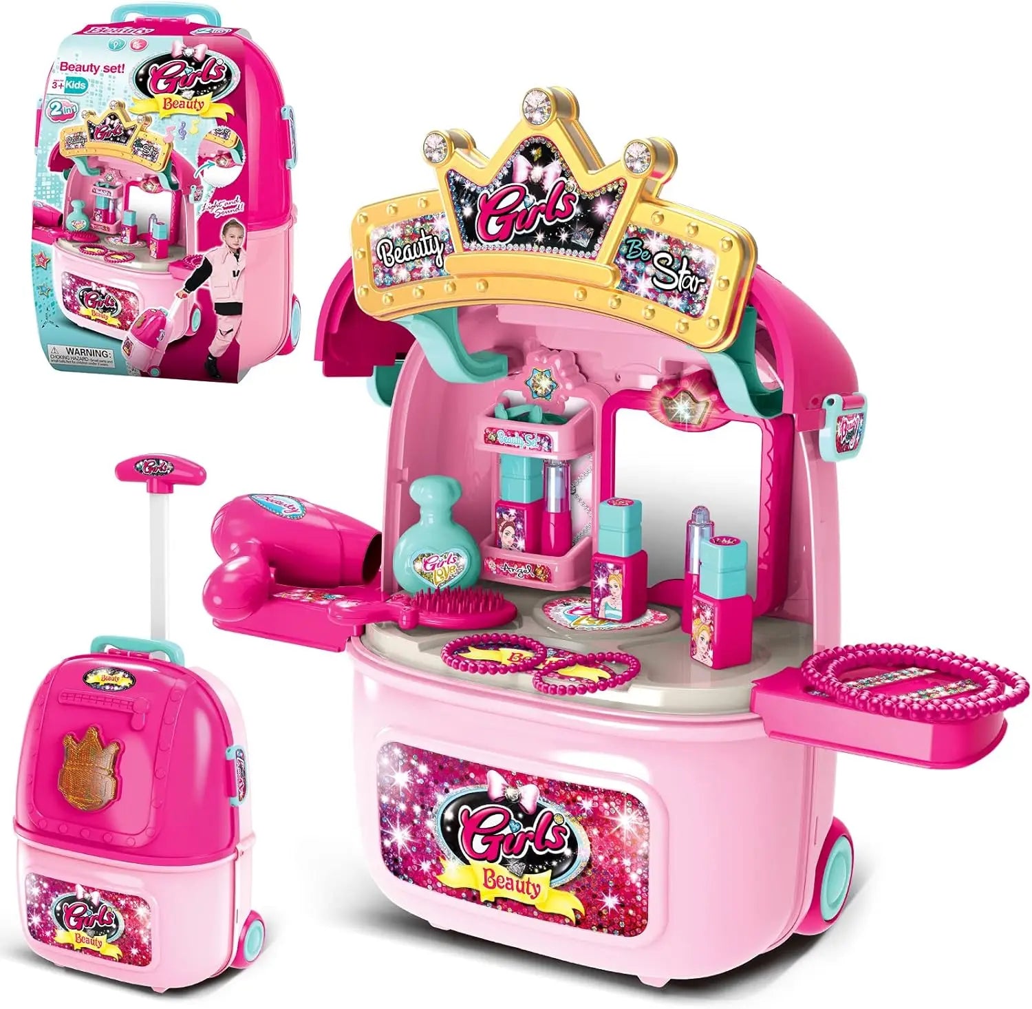 KTX-500051 Kids Pretend Play Cosmetic Makeup Kit - 2 in 1 Makeup Case for Girls Ages 2 to 13