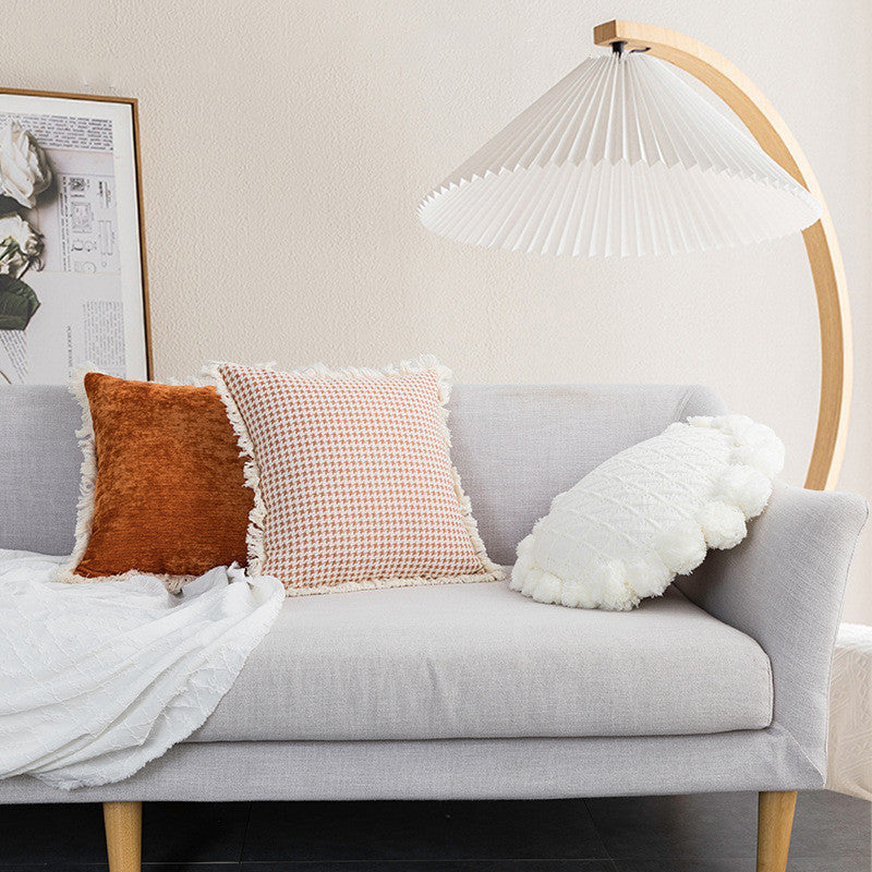 KTX-501331 Tassel Lace Modern Houndstooth Orange Cushion Cover - 45x45cm