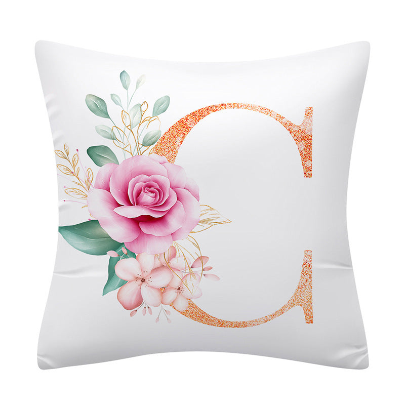 KTX-502355 Pink Floral Polyester Cushion Cover - 45x45cm Pillowcase with Botanical Design