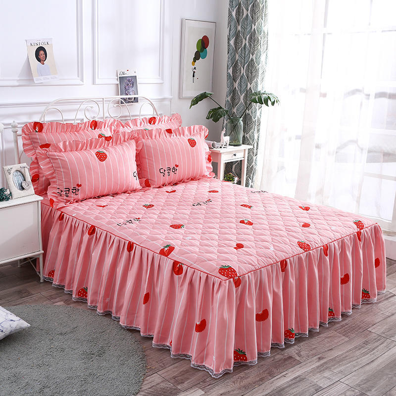 KTX-502483 Three-Piece Floral Bed Skirt Set for Single Beds - Reactive Dyed Polyester Fiber