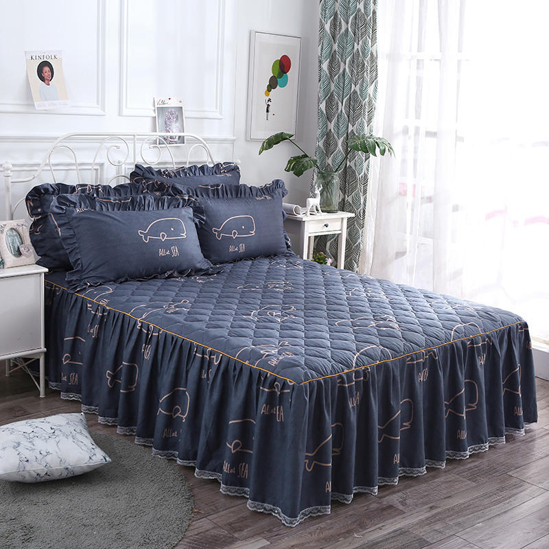 KTX-502483 Three-Piece Floral Bed Skirt Set for Single Beds - Reactive Dyed Polyester Fiber