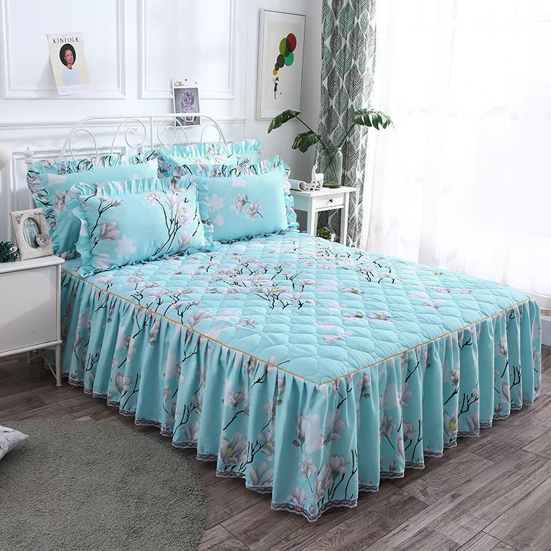 KTX-502483 Three-Piece Floral Bed Skirt Set for Single Beds - Reactive Dyed Polyester Fiber