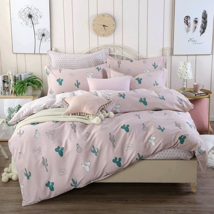 KTX-502675 Cotton Cartoon Three-Piece Bedding Set with Floral Design for 1.2m Bed