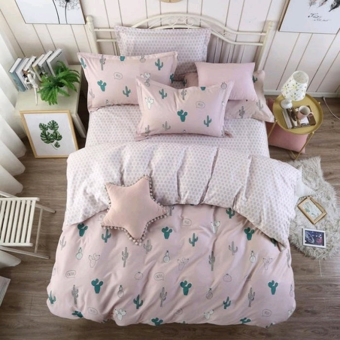 KTX-502675 Cotton Cartoon Three-Piece Bedding Set with Floral Design for 1.2m Bed