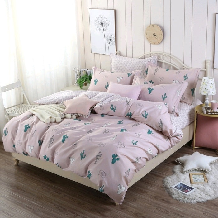 KTX-502675 Cotton Cartoon Three-Piece Bedding Set with Floral Design for 1.2m Bed