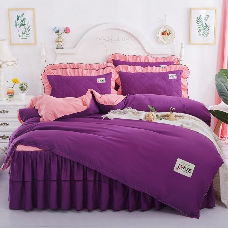 KTX-502995 Quilted Bed Skirt and Bedspread Set with Flower Patterns in Multiple Colors